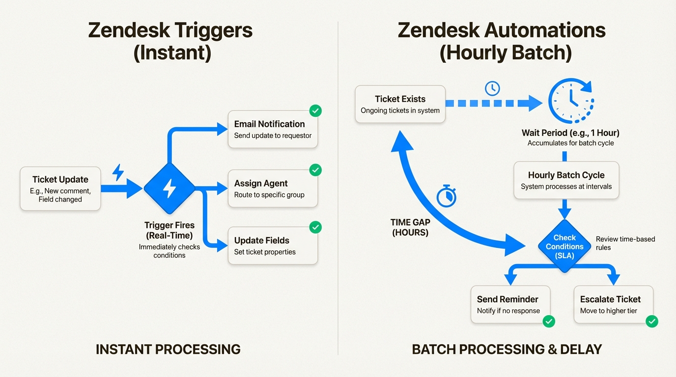 Comparação de atrasos de automação horária em alertas de SLA do Zendesk