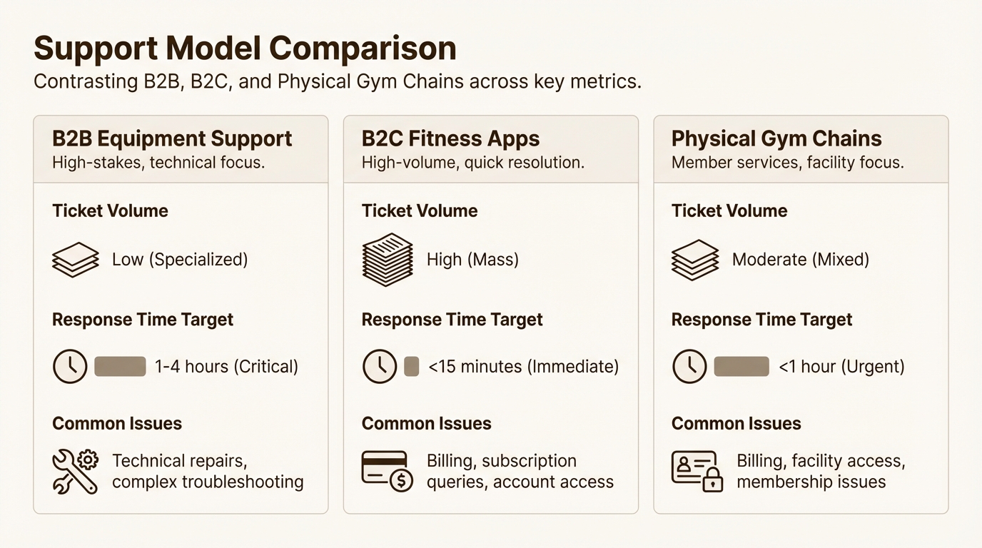 Comprendre les besoins de support distincts pour différents modèles d'entreprises de fitness aide à sélectionner la bonne configuration Zendesk.