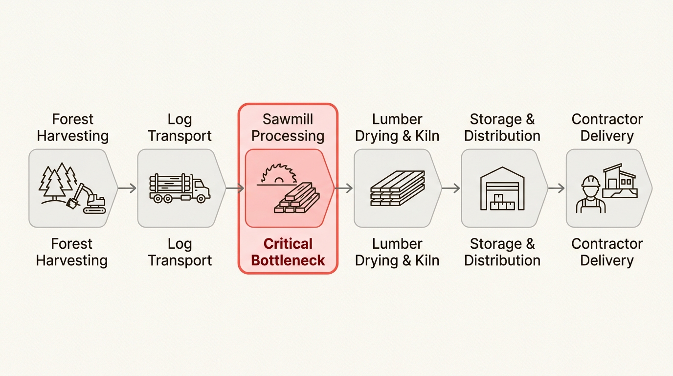 Sawmill processing capacity directly impacts contractor material availability and project timelines