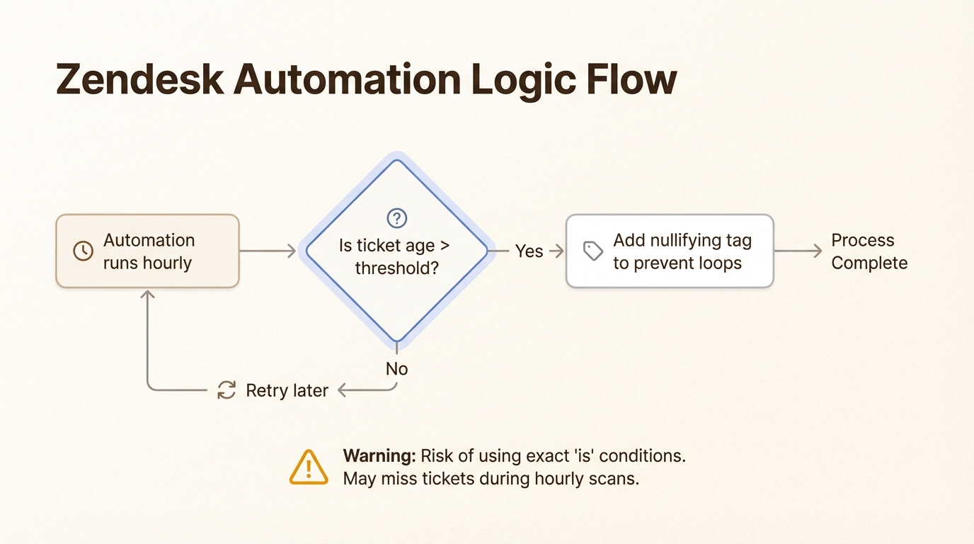 自動化の「より大きい」条件は、スキャンタイミングに関係なく、対象となるすべてのチケットをキャプチャします