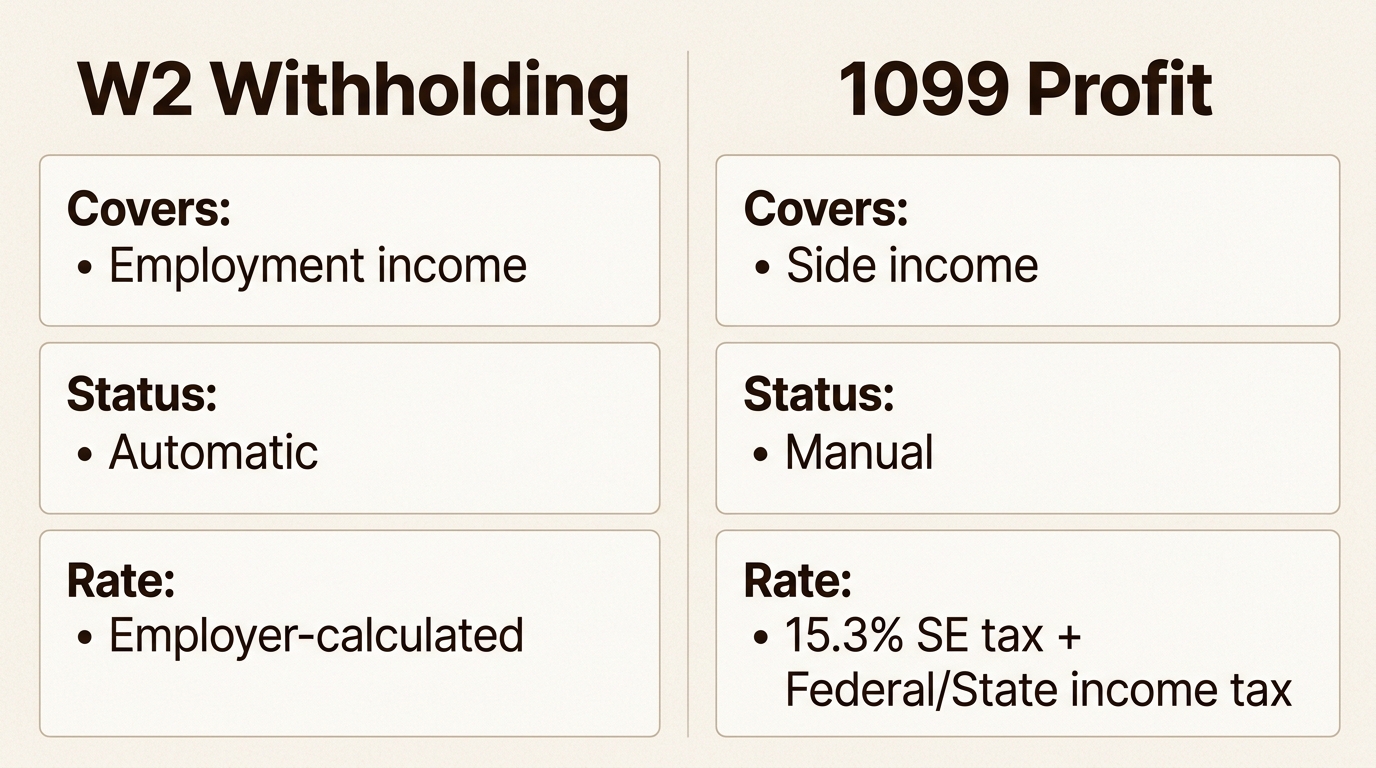 Understand the critical differences between W2 withholding and 1099 profit tax strategies to avoid unexpected penalties on your side income.