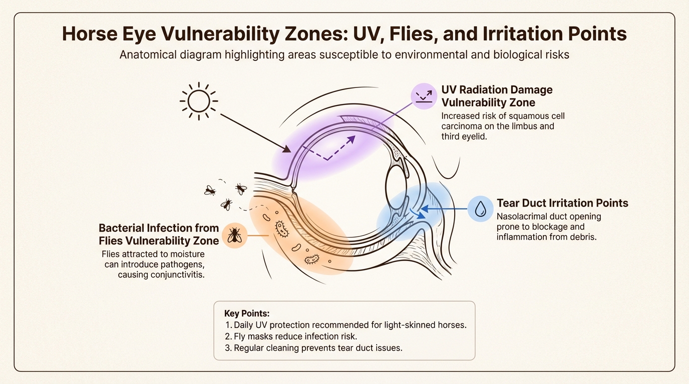 Understanding eye vulnerability helps owners recognize why blocking both pests and UV rays is critical for preventing infections and long-term ocular health.