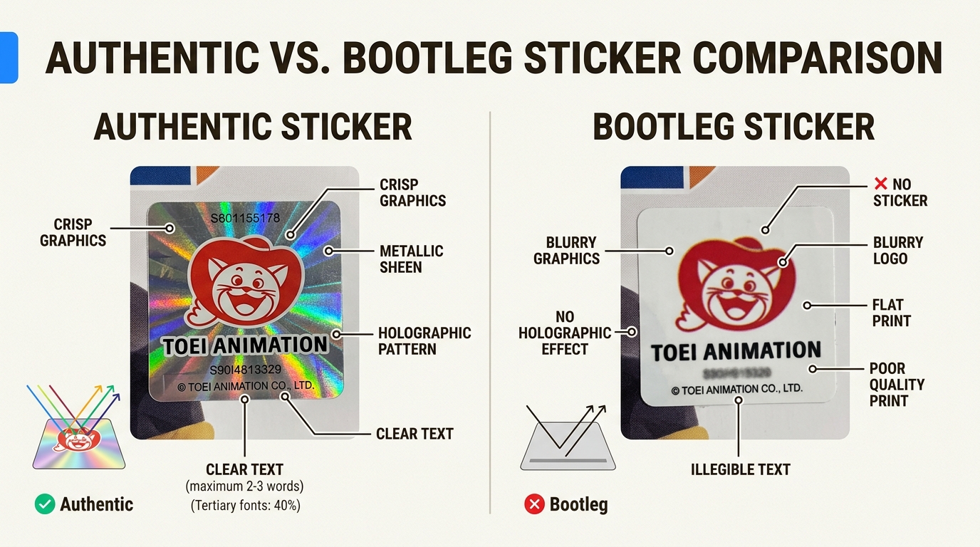 Learn to distinguish genuine Toei Animation holographic stickers from fakes, a crucial step in verifying the authenticity of your Luffy figure.