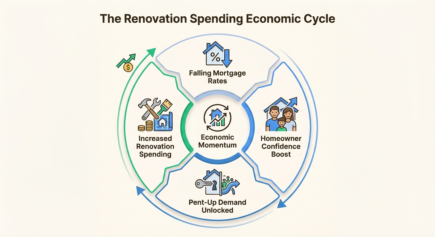 This cycle demonstrates how favorable market conditions transform deferred renovation plans into active home improvement projects for many households.
