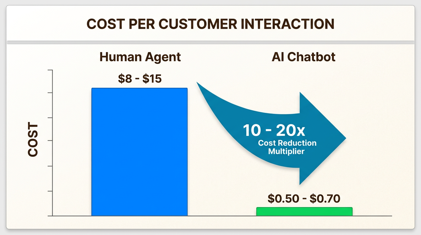 A enorme diferença de preço entre as interações humanas e de IA permite que as empresas aumentem o volume de suporte sem aumentos lineares nos gastos operacionais.