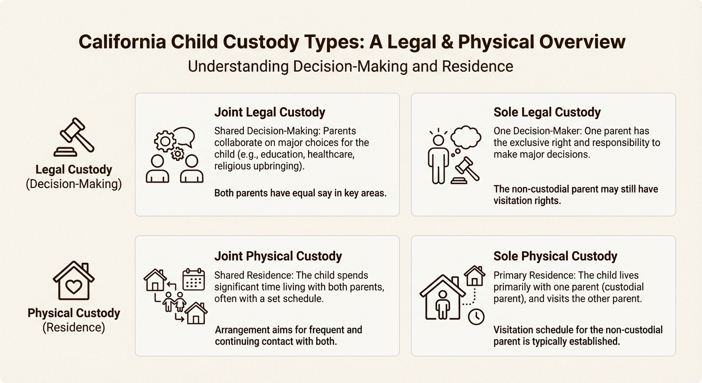 Visual breakdown of custody combinations for different family legal situations