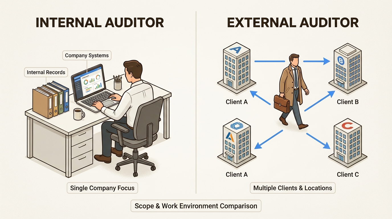 Industry roles focus on one organization while firm roles serve many clients across different companies