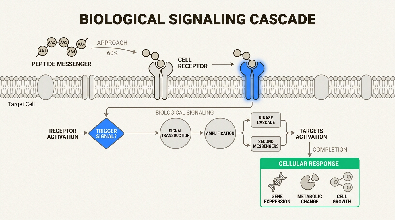 This diagram illustrates how peptides precisely bind to cell receptors, initiating distinct Organic indicators that unlock One's body's purely natural therapeutic and optimization procedures.