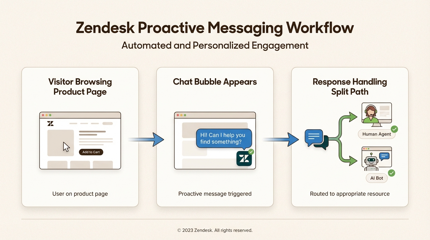 自動化されたトリガーからエージェントまたはAIとのパーソナライズされたインタラクションへの移行を示すワークフロー