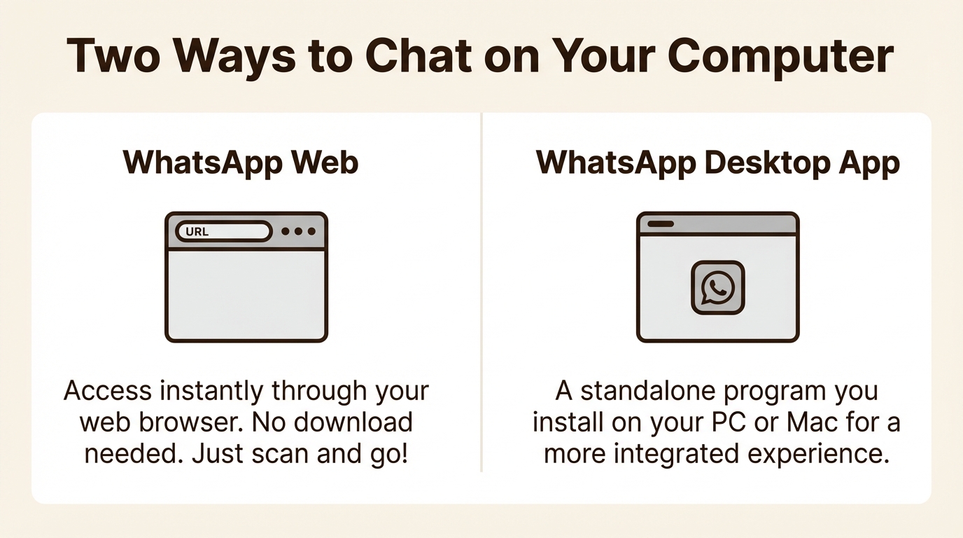 An infographic showing the basic difference between WhatsApp Web and the WhatsApp Desktop App.