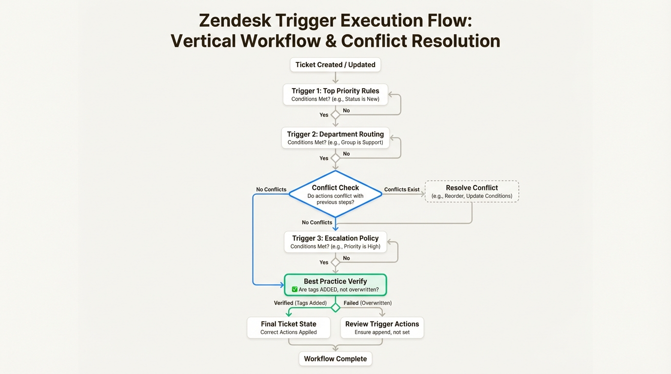 L'organisation séquentielle des déclencheurs garantit que les règles de canal spécifiques se déclenchent correctement sans être remplacées par une logique d'automatisation plus large.