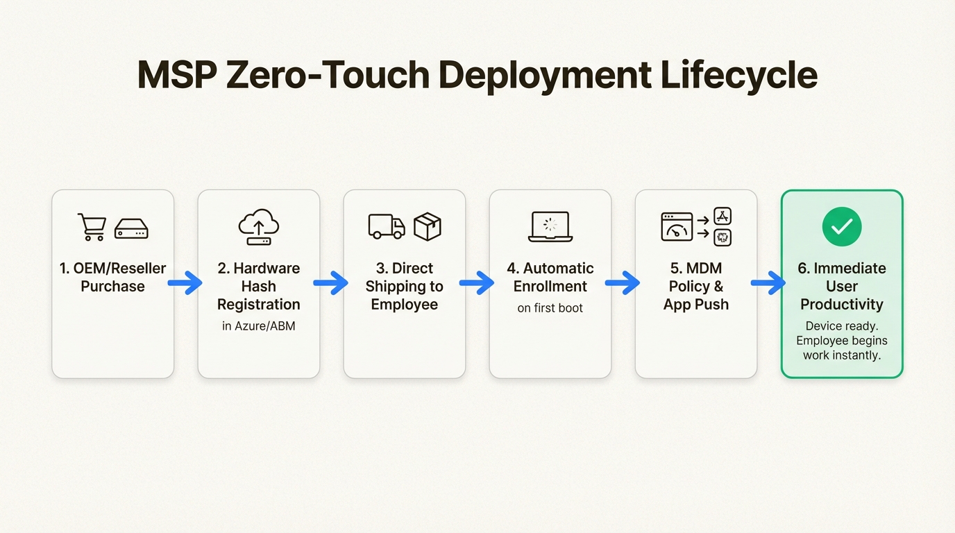 Automated workflow shipping pre-registered devices directly from vendors to end-users