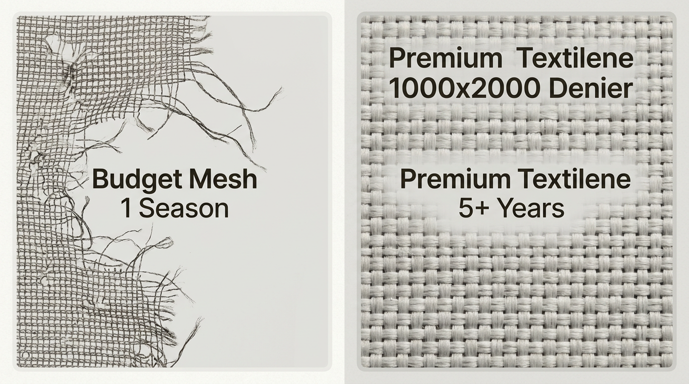 The superior weave of Textilene fabric provides significantly higher durability and tear resistance compared to standard polyester mesh.