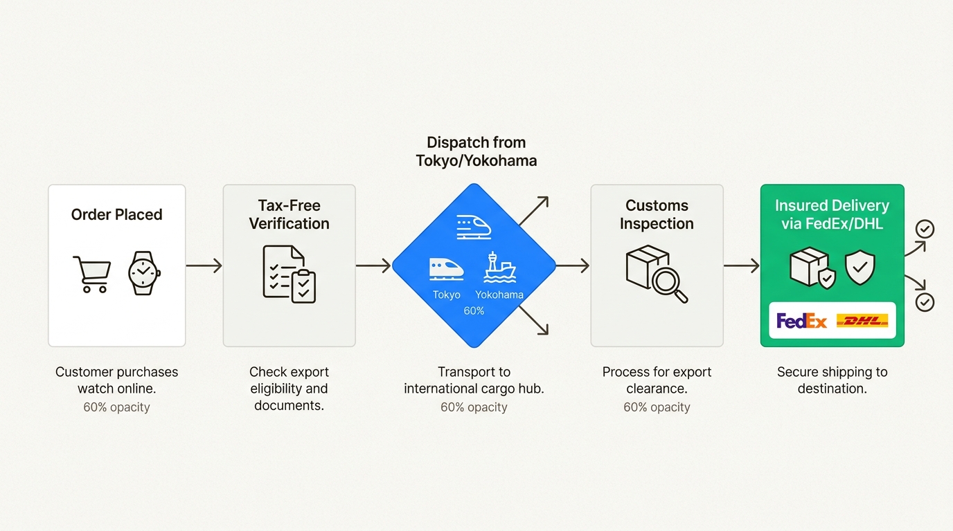 Top exporters use a streamlined, insured process to get watches from Japan to your doorstep in under a week.
