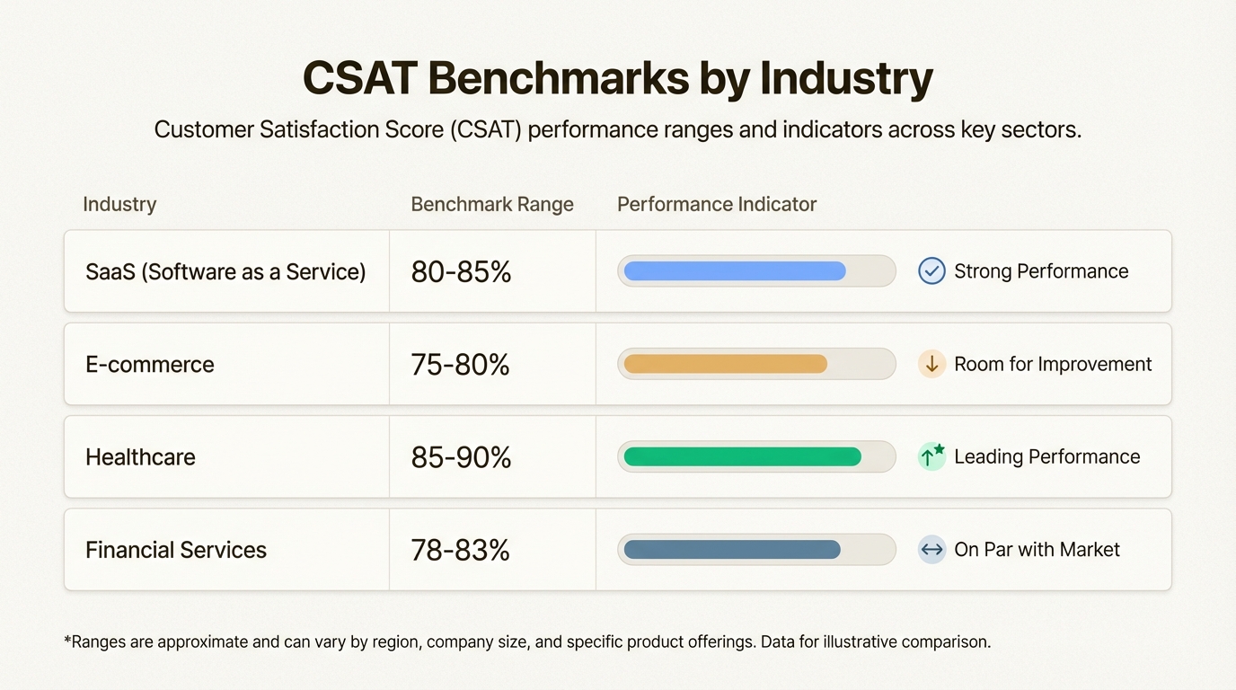Puntos de referencia de la puntuación CSAT en diferentes industrias y canales de servicio al cliente
