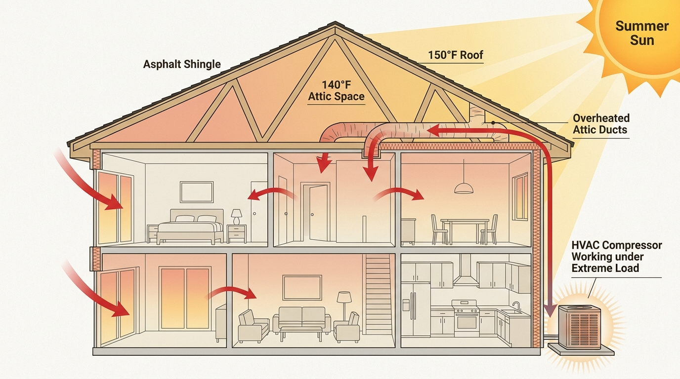 Understanding how extreme heat penetrates your home's envelope helps identify where insulation and ventilation upgrades can most effectively reduce HVAC strain.