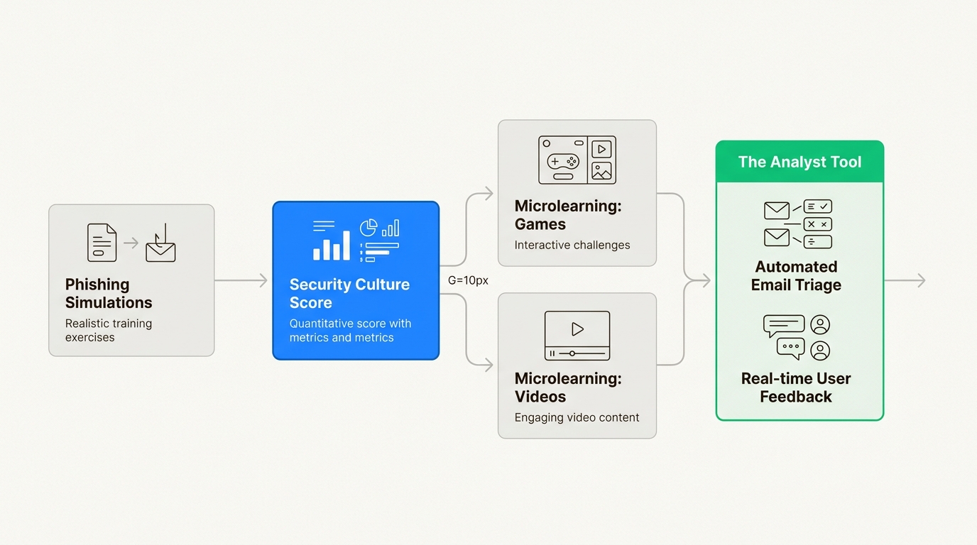This integrated workflow automates the cycle of testing, scoring, and training to reduce the manual burden on security analysts.