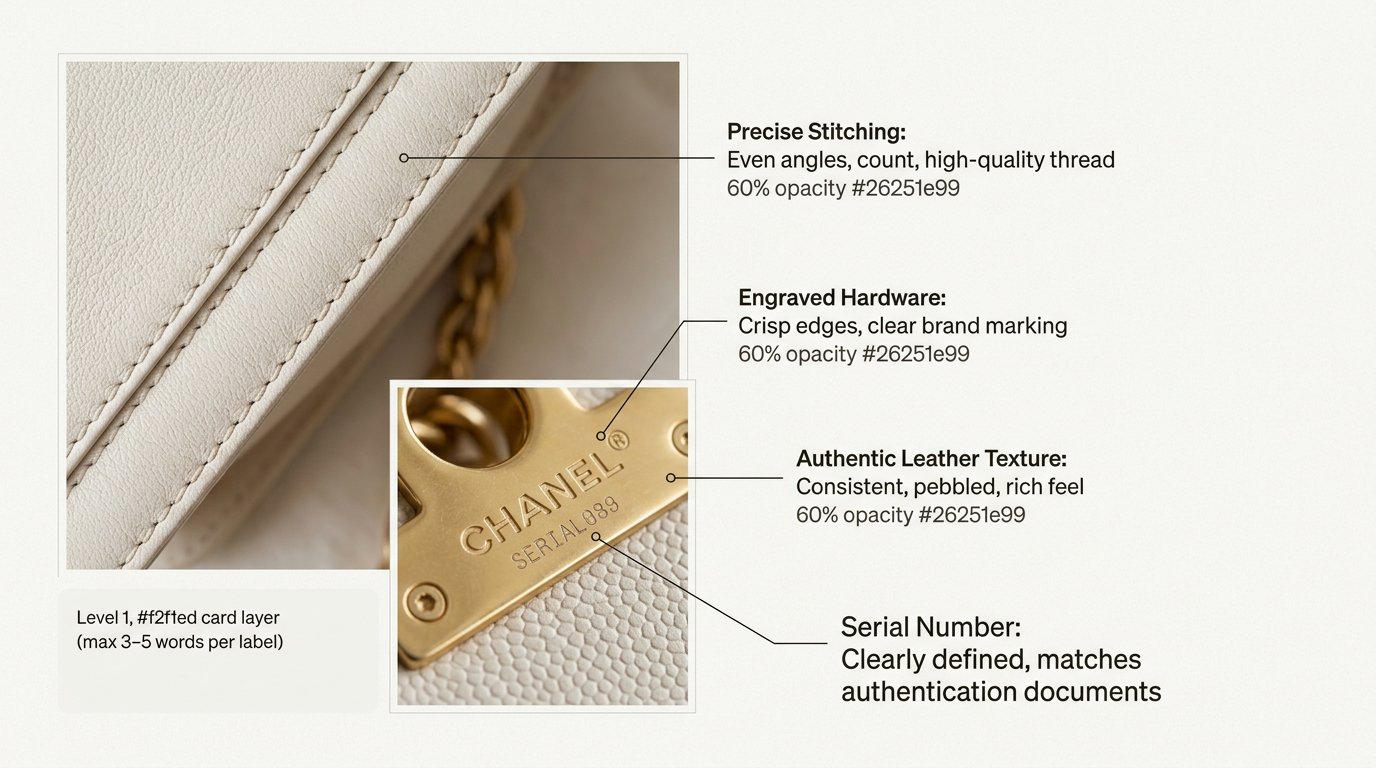 Visual guide to key authentication markers on luxury handbags