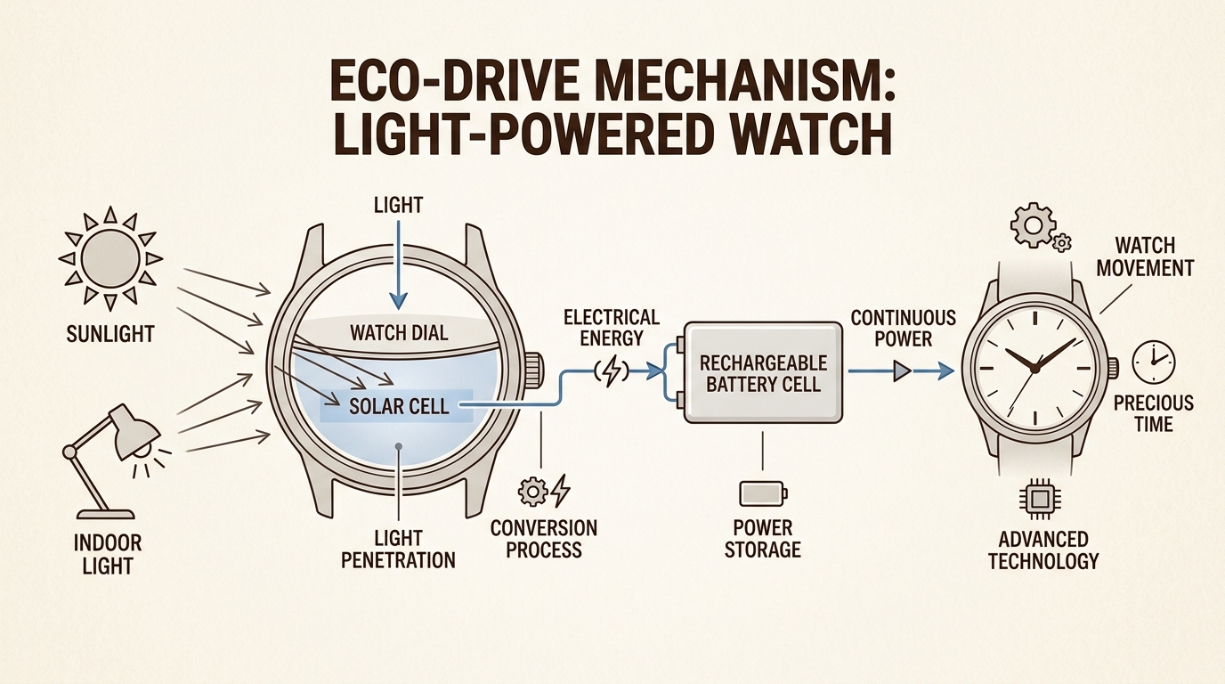 Understand how Citizen's Eco-Drive technology harnesses any light source, providing a maintenance-free watch that never needs a battery replacement.