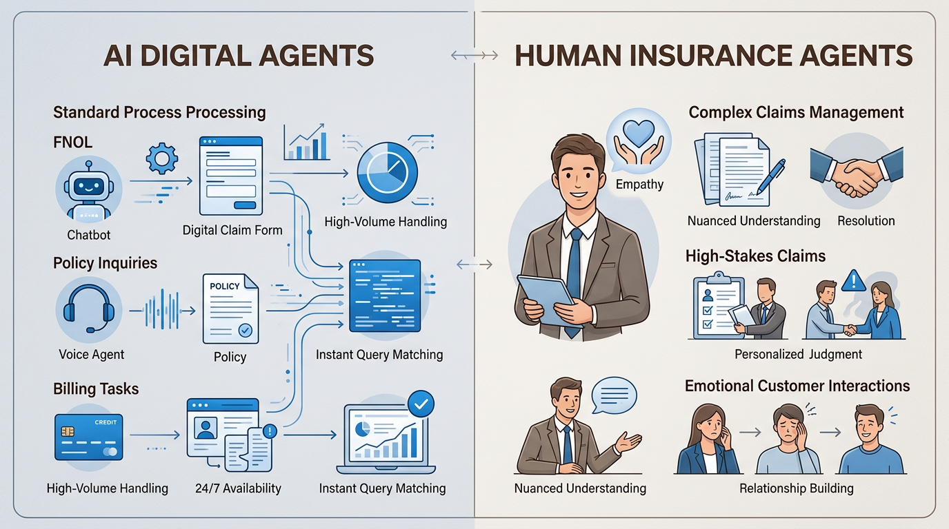 L'IA gère les tâches de routine à volume élevé afin que les experts humains puissent se concentrer sur les réclamations d'assurance sensibles et complexes qui nécessitent de l'empathie.