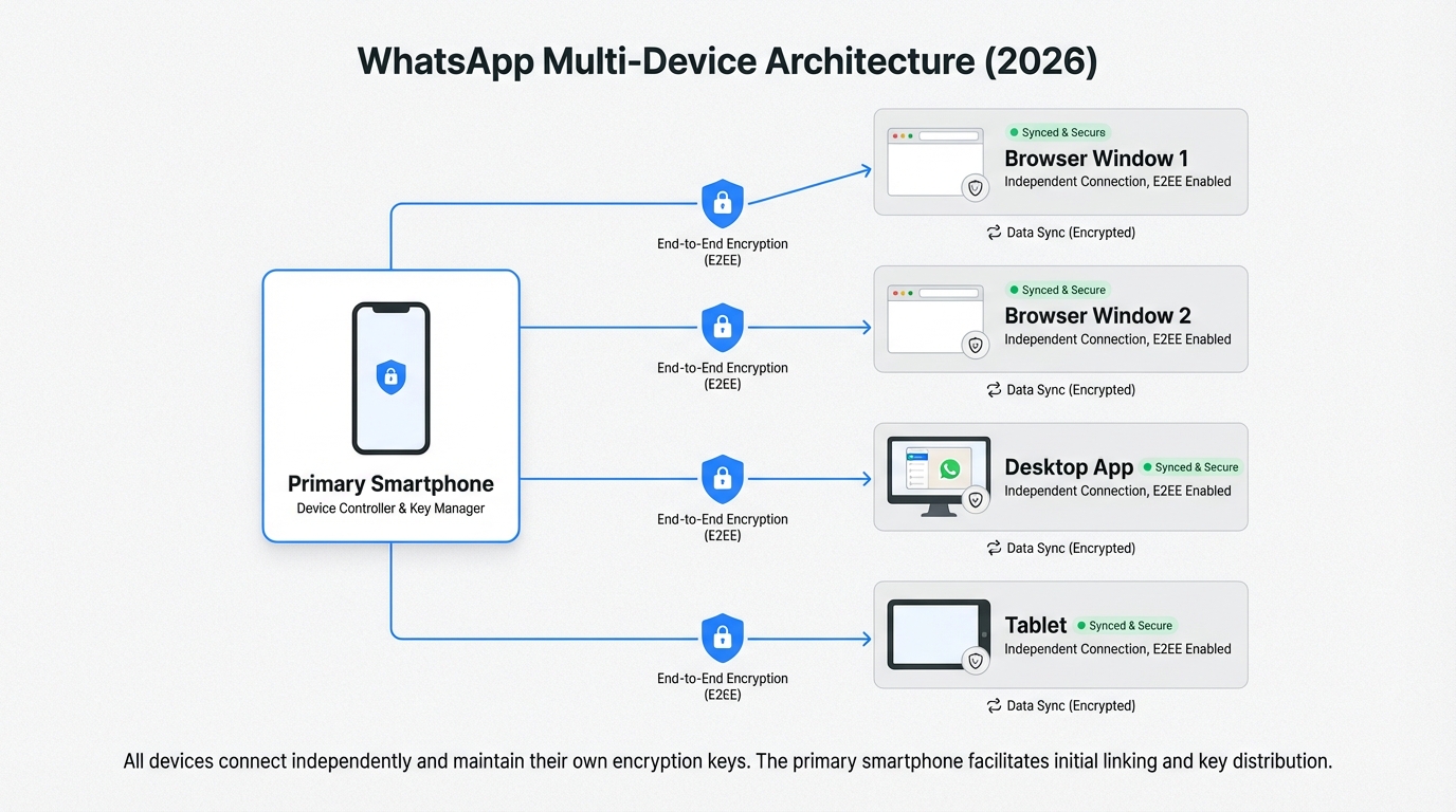 Multi-device support with up to four independent encrypted sessions