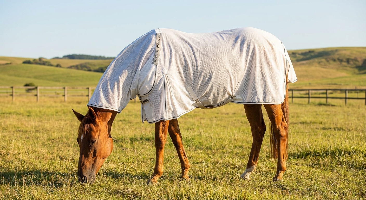 Applying a fly sheet to a completely dry horse ensures maximum breathability and prevents skin irritation from trapped moisture.