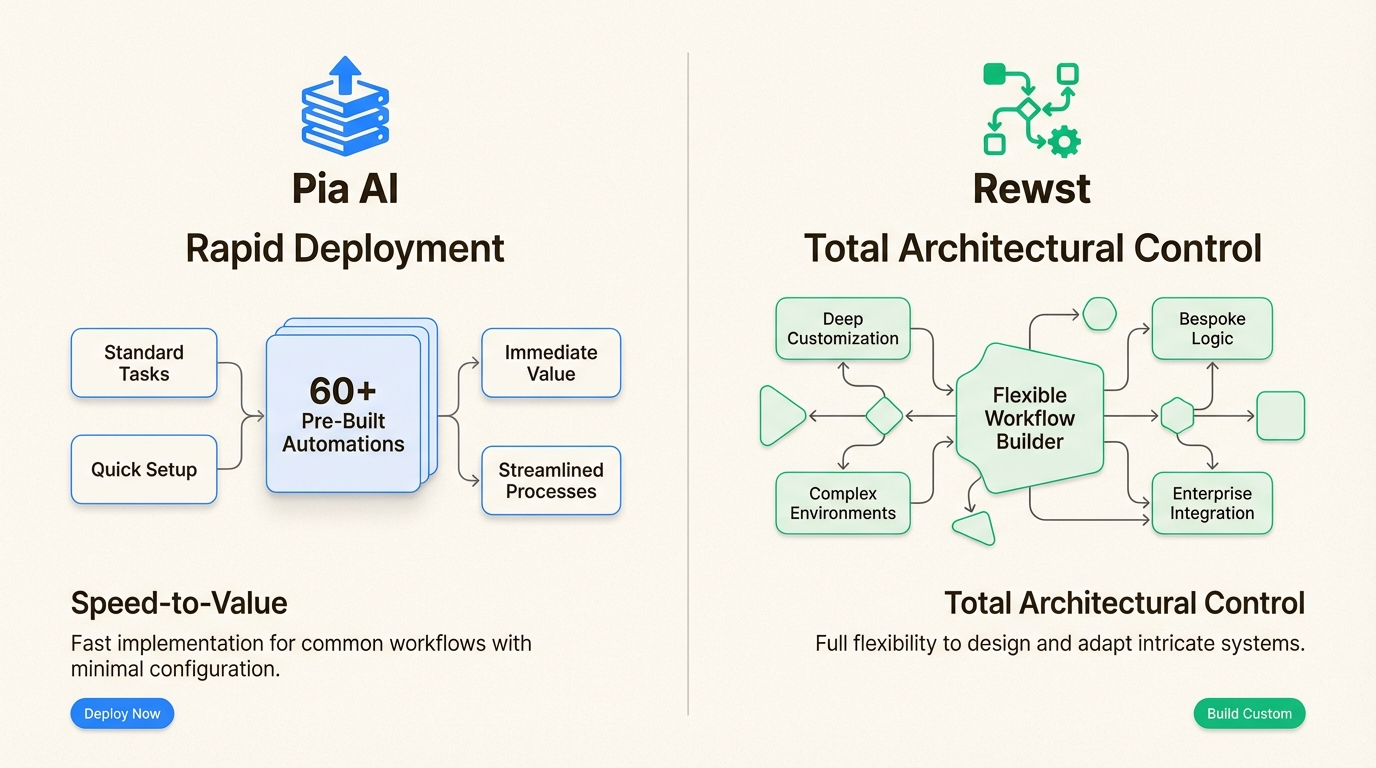 Comparison of Pia AI and Rewst automation approaches for MSPs