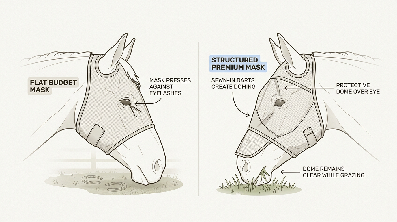 Structured eye darts are essential for maintaining a safe clearance zone that prevents corneal irritation and painful eye injuries.