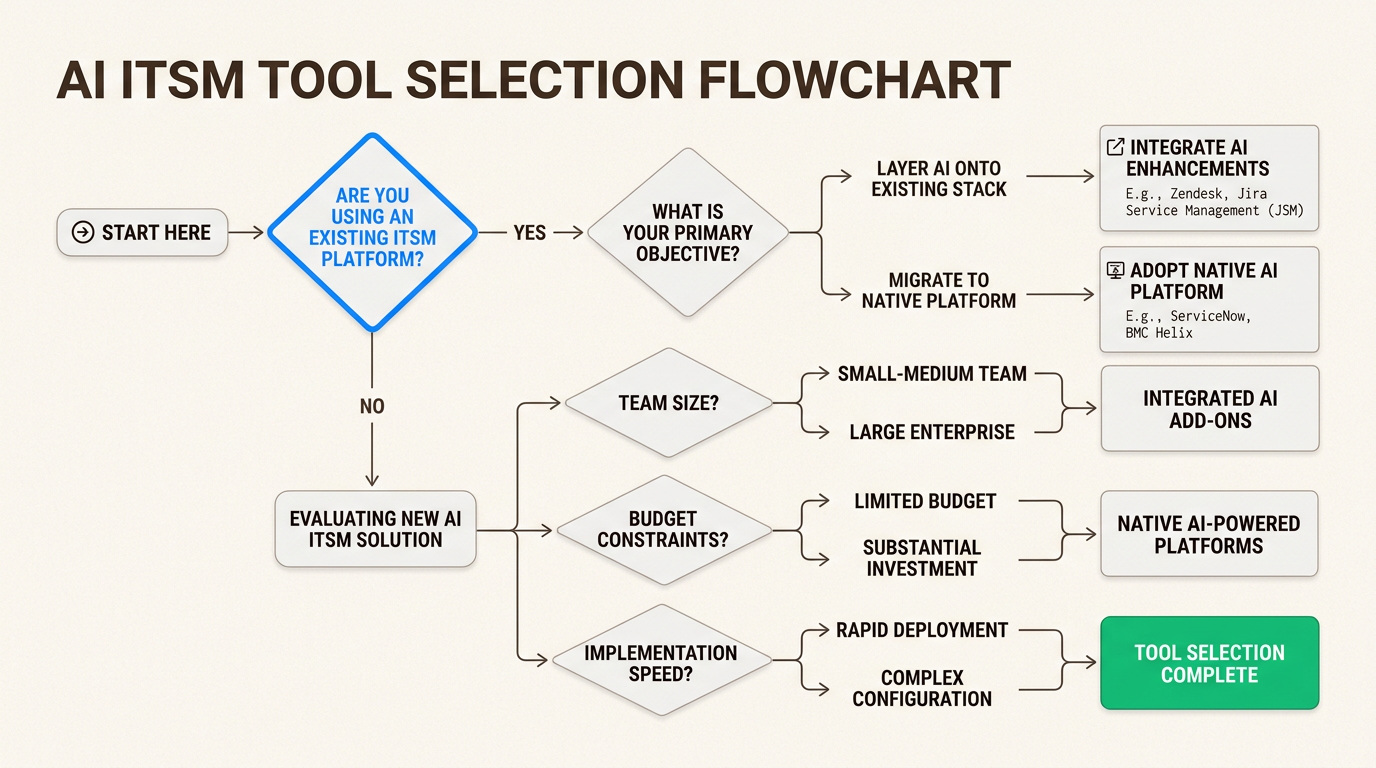 Árvore de decisão para selecionar a solução AI ITSM certa
