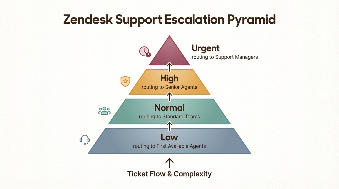 Cette hiérarchie garantit que les pannes de système critiques parviennent immédiatement à la direction, tandis que les requêtes de routine suivent les flux de travail de support standard.