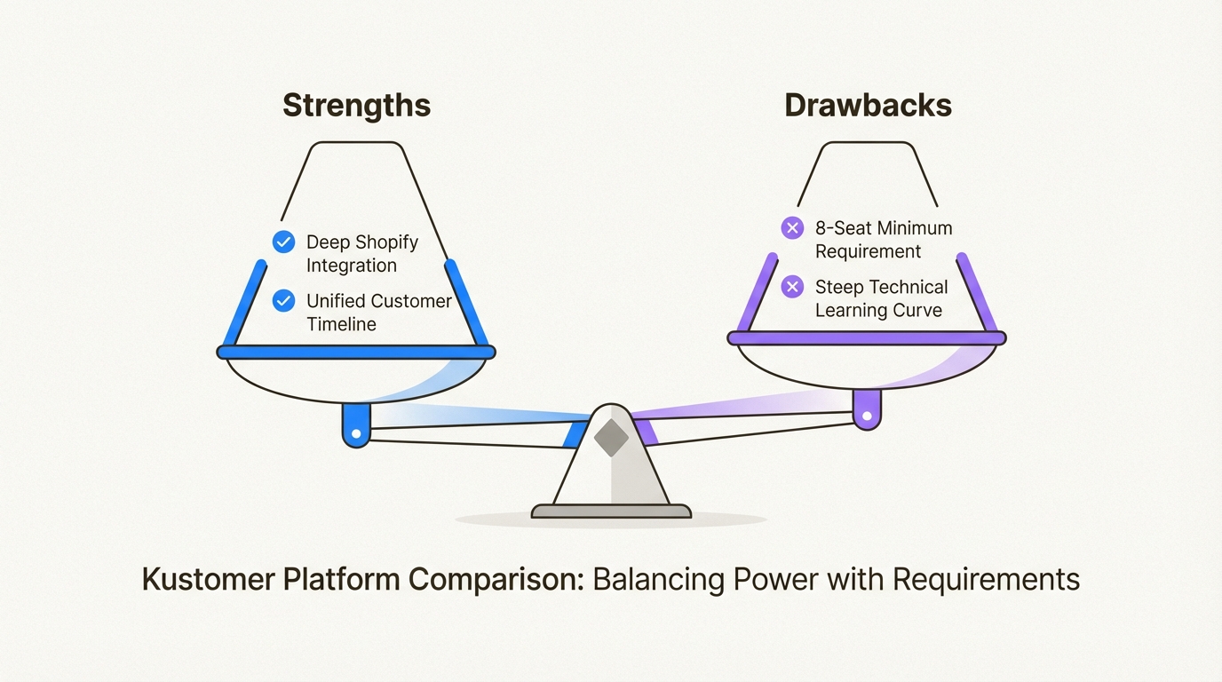 Die Wahl von Kustomer erfordert, dass seine leistungsstarke Anpassung und E-Commerce-Tiefe gegen den hohen Einstiegspreis und die technischen Ressourcen abgewogen werden, die für eine erfolgreiche Implementierung erforderlich sind.