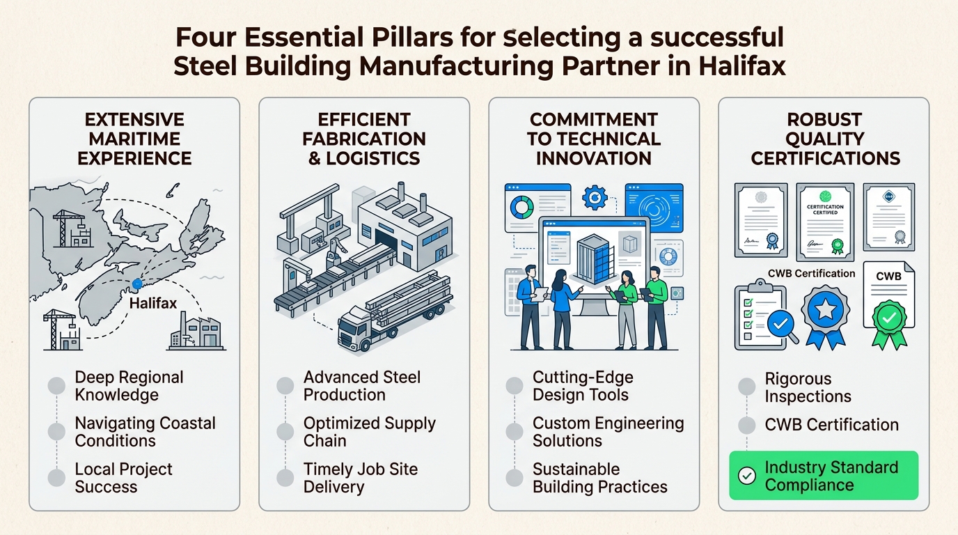 Selecting the ideal Halifax steel building partner involves balancing critical factors like local expertise, logistical efficiency, technological advancement, and certified quality assurance.