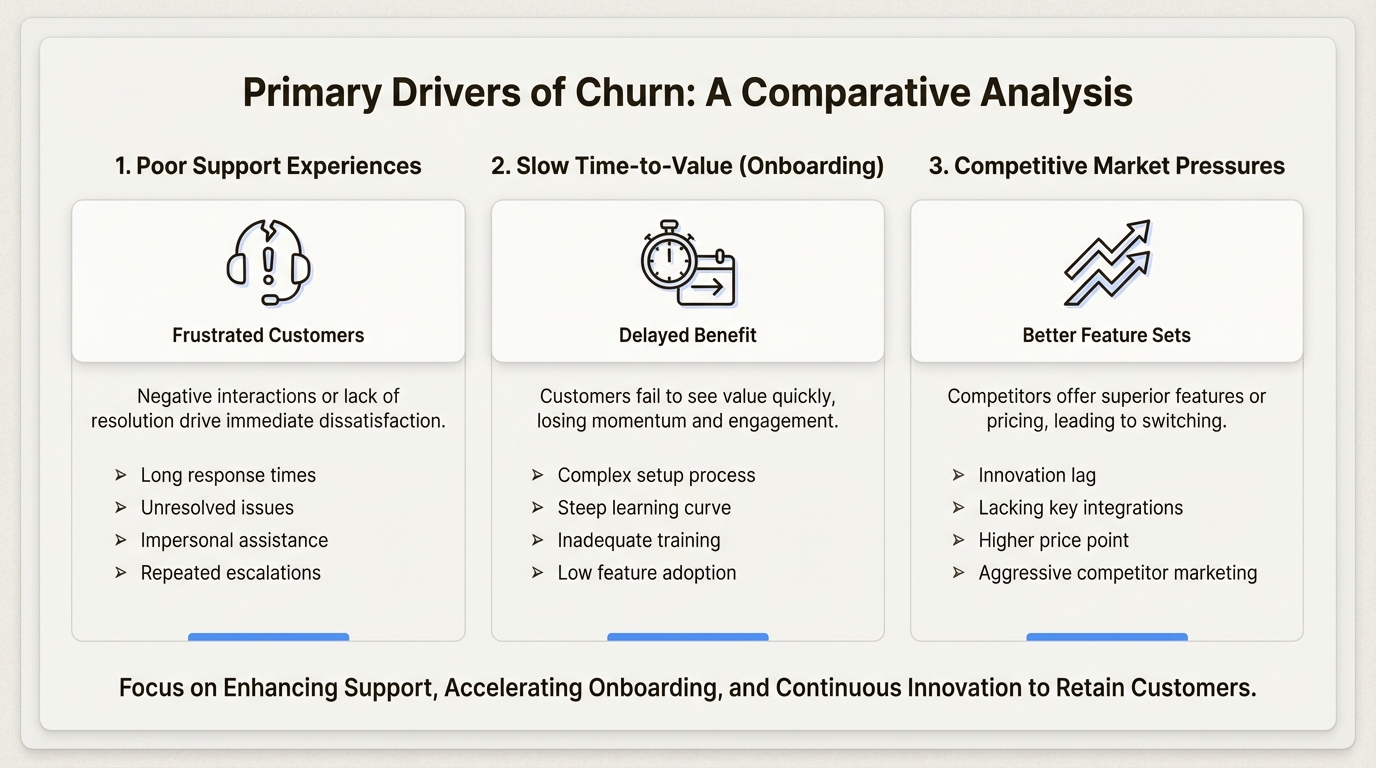 Visualisation des trois principaux facteurs de churn