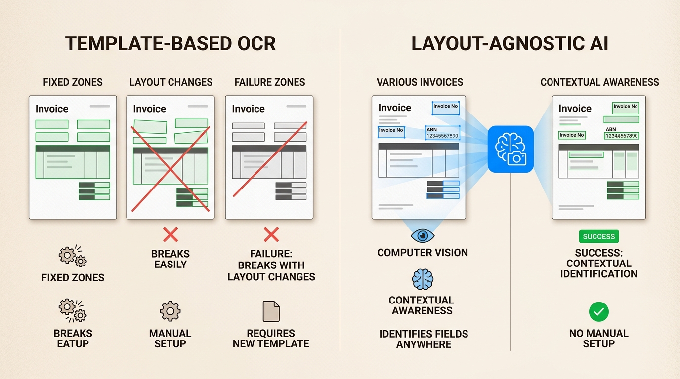 Understand the critical shift from rigid, template-dependent OCR to flexible, context-aware AI that interprets invoice data like a human.
