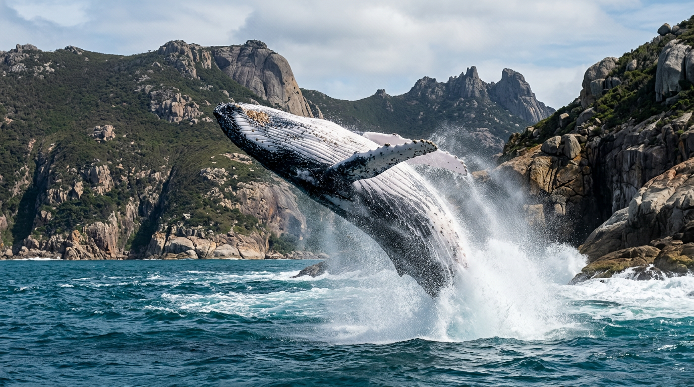 Witnessing a humpback whale breach against the rugged Victorian coastline is a highlight of the annual migration season.