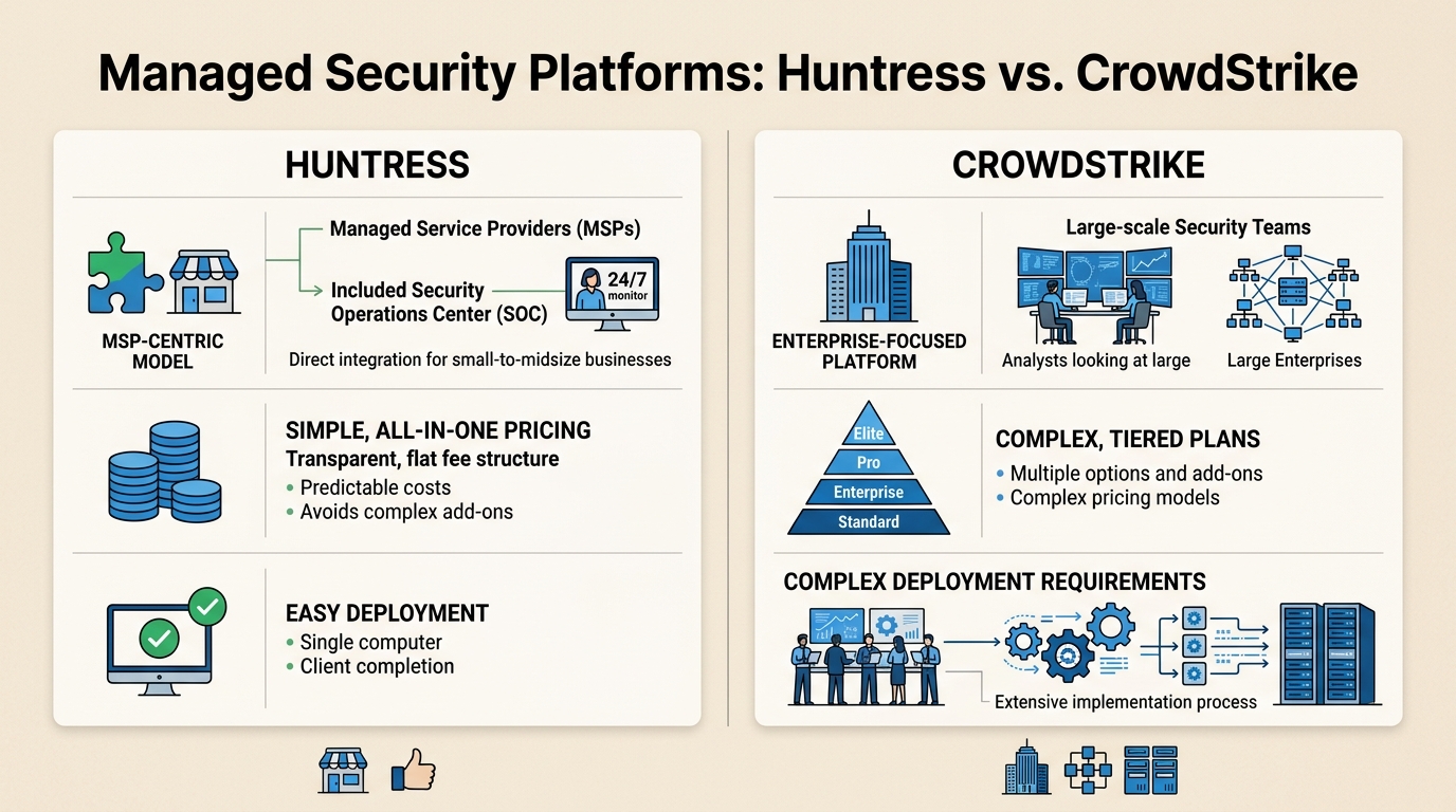 Huntress vs CrowdStrike comparison for MSP and enterprise security needs
