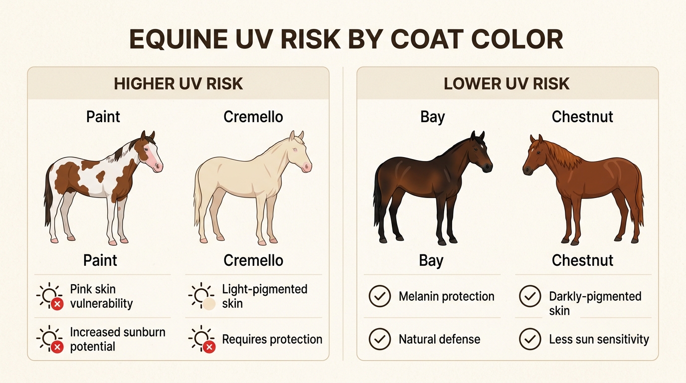 Understanding your horse's natural melanin levels helps determine the intensity of UV protection required for their specific coat.