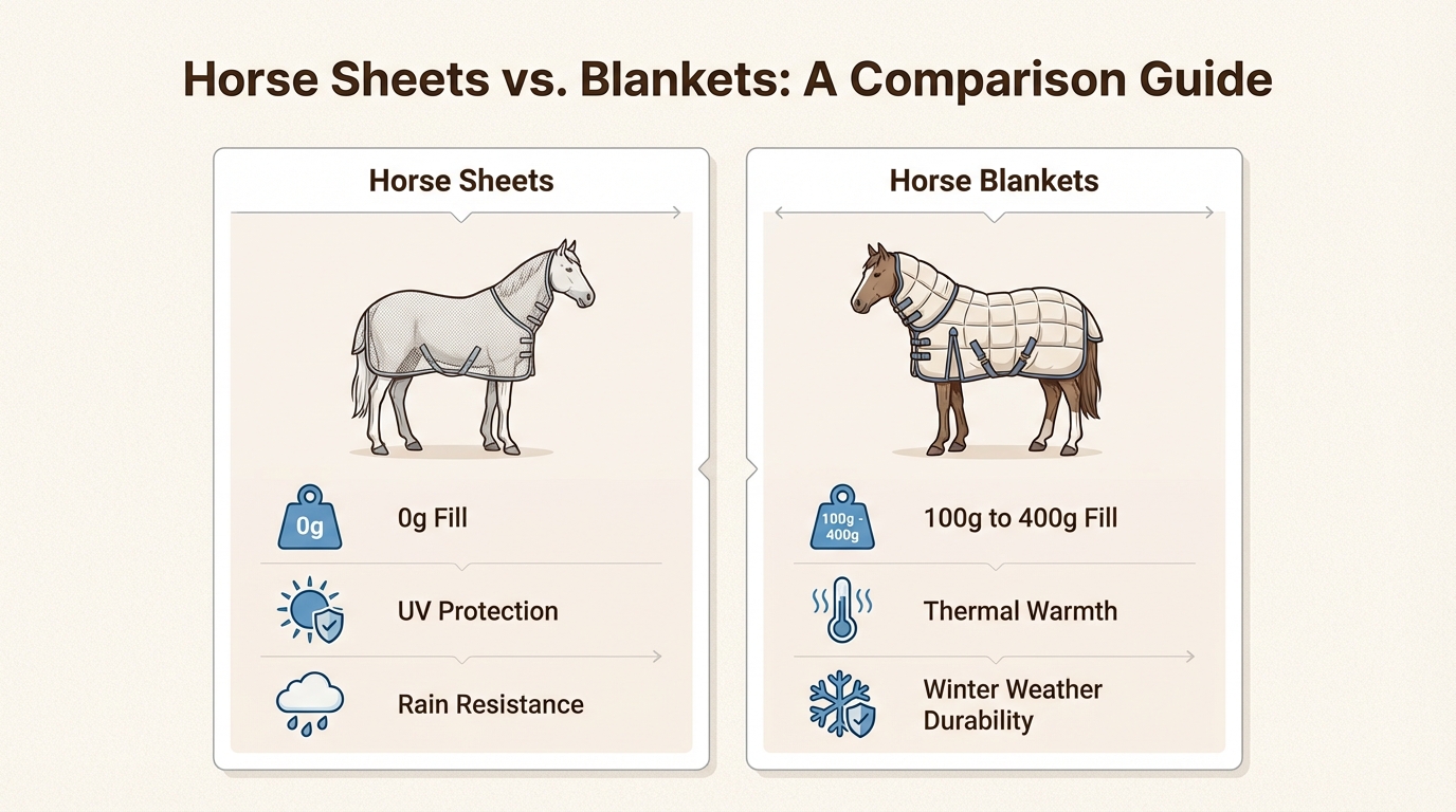 Horse sheet and blanket comparison showing weight and fill differences