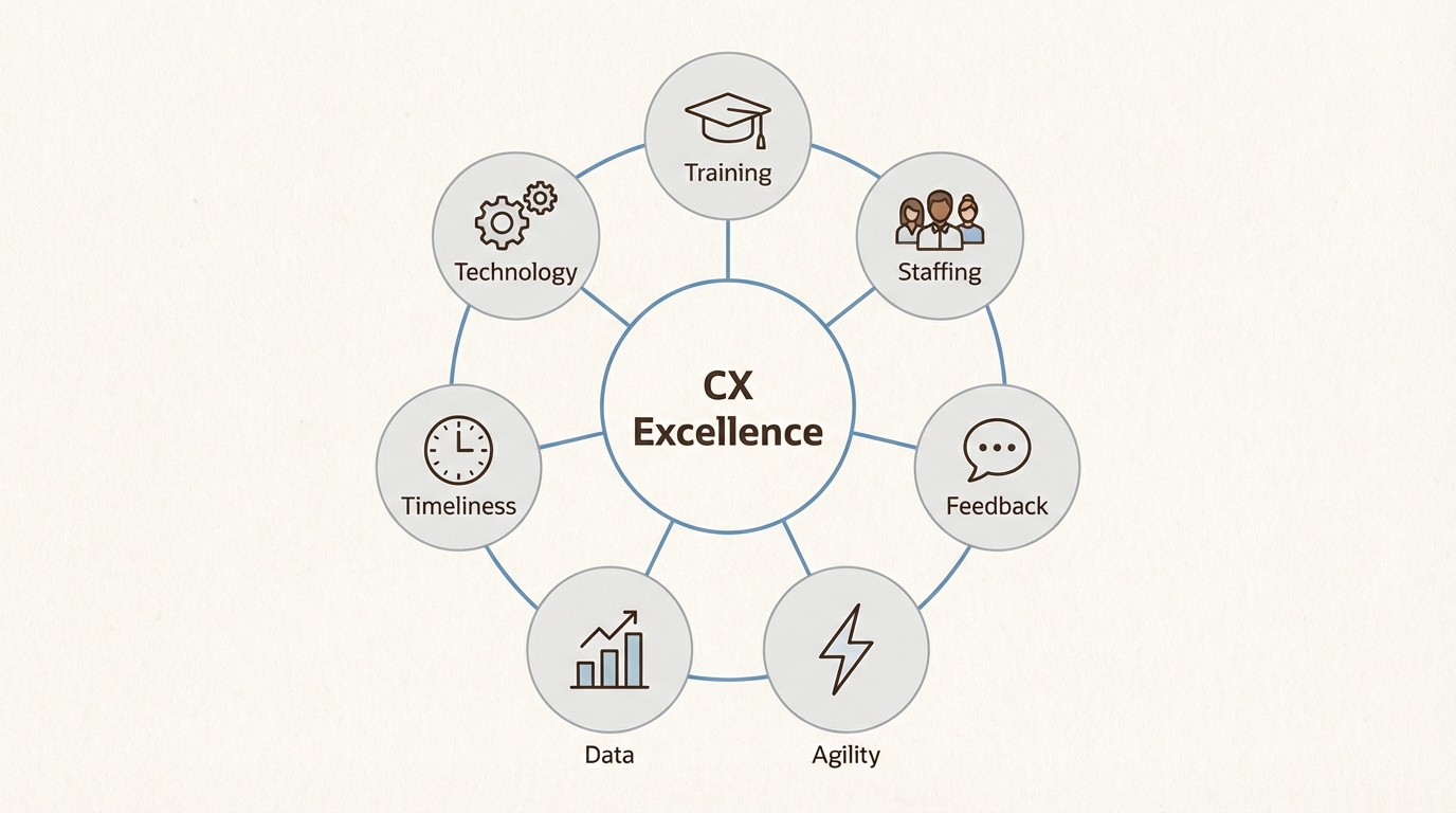 Ces sept piliers interconnectés fournissent une feuille de route aux organisations qui cherchent à atteindre le statut de Champion d’élite dans le service client.