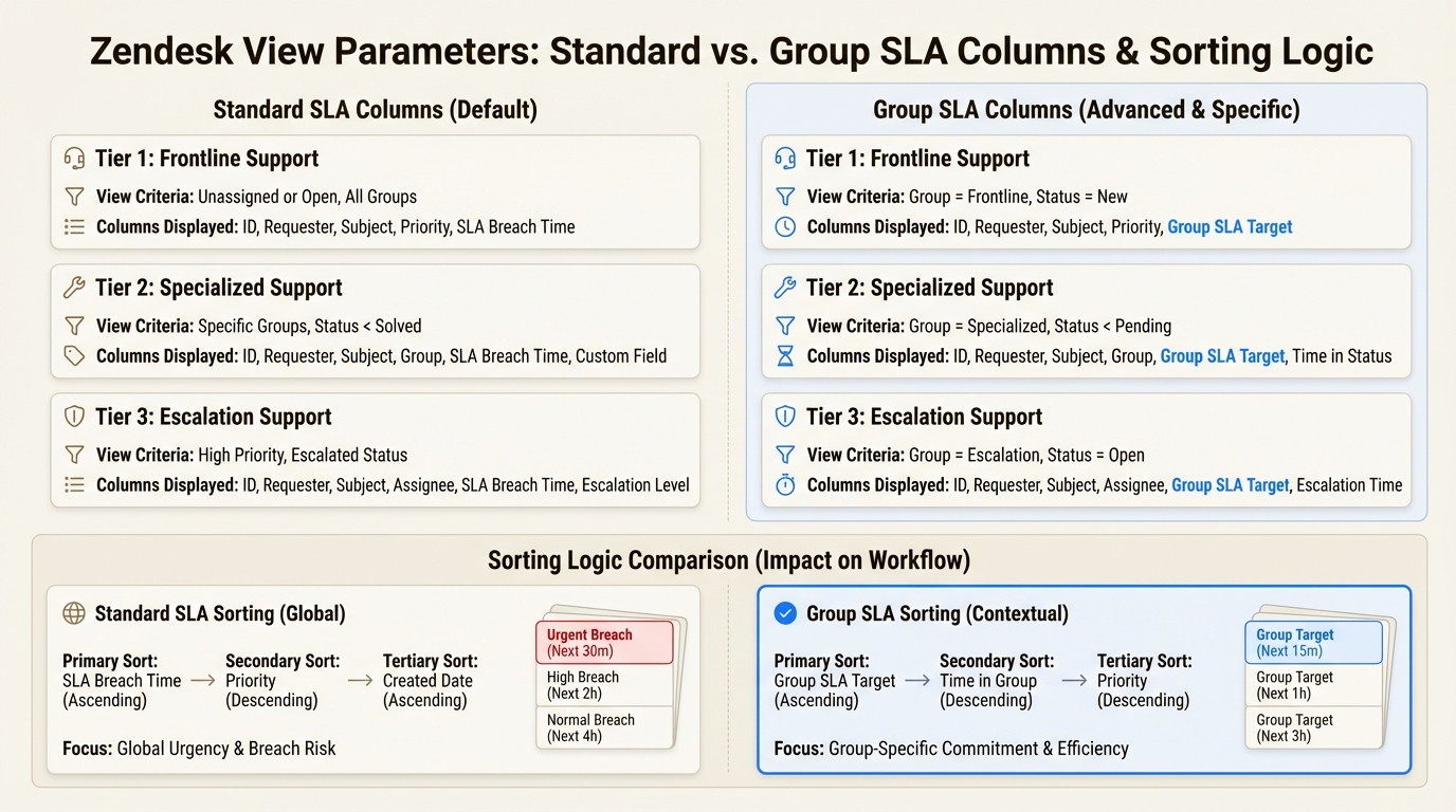 Configuração de visualização da equipe de suporte correspondendo às prioridades baseadas em função