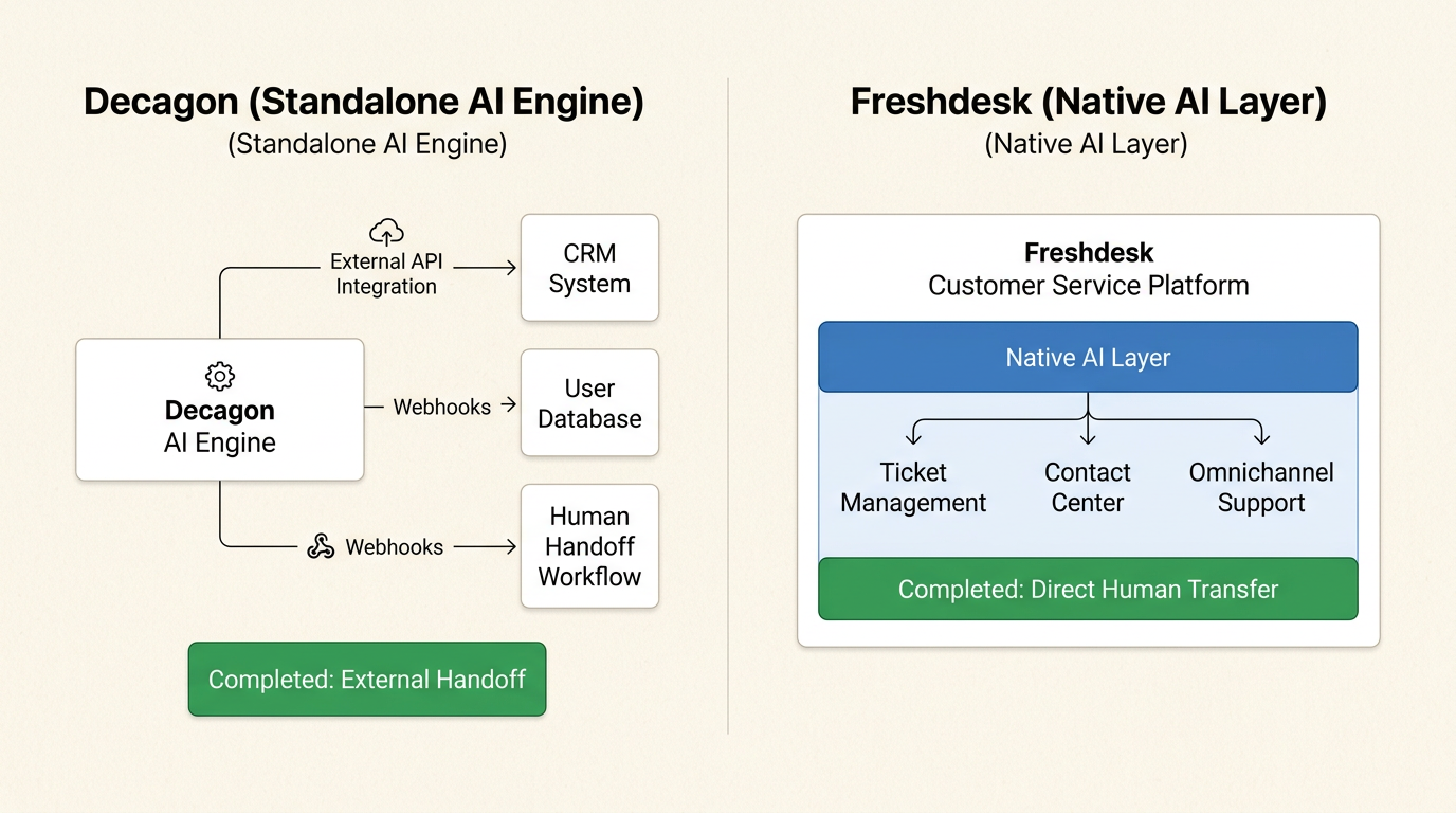Architectural comparison of standalone AI agents versus integrated help desk intelligence