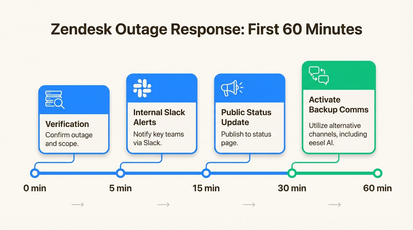 Um plano de resposta estruturado de 60 minutos evita o caos na comunicação e garante que os clientes sejam informados imediatamente durante uma interrupção de serviço.