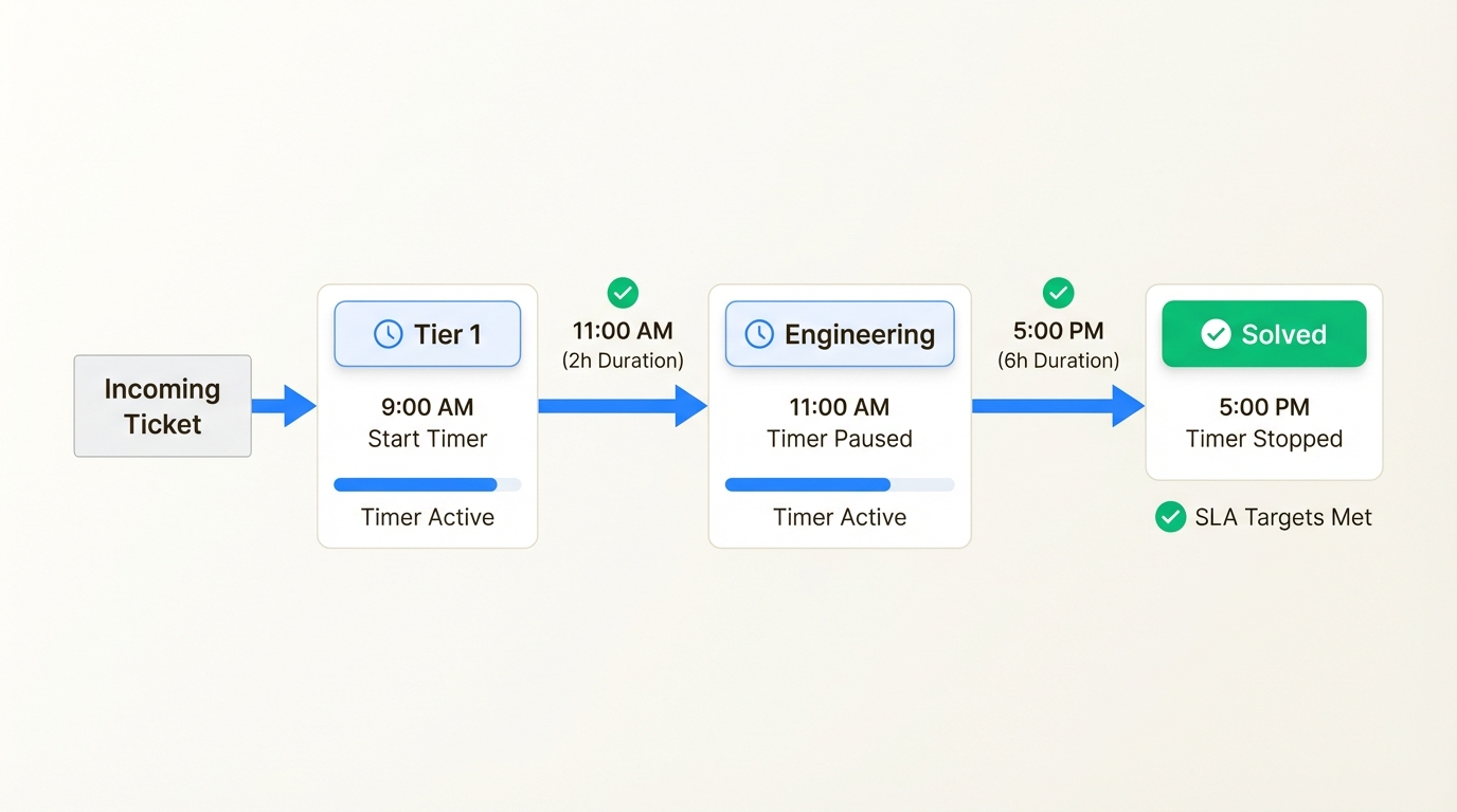 Workflow des Eigentums-Timers während Teamübergaben und Eskalationen