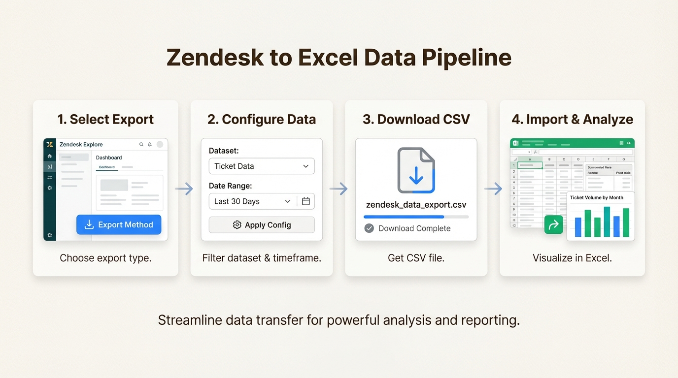 Flux de travail en quatre étapes des données Zendesk brutes aux informations exploitables d’Excel