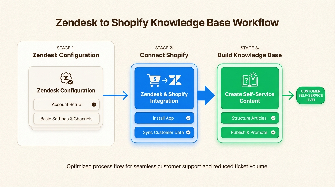 Roteiro de implementação do Zendesk com cinco fases principais