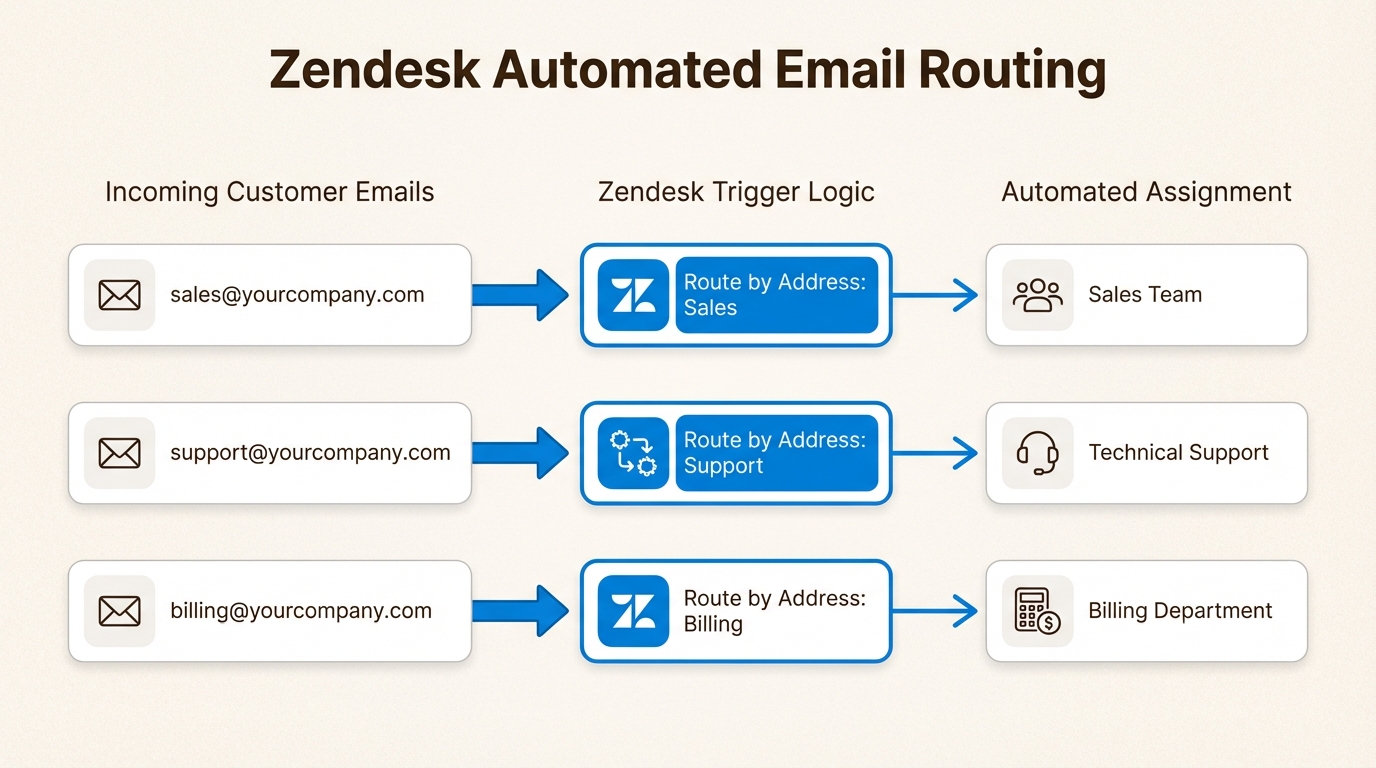 Reglas automatizadas de enrutamiento de tickets que dirigen las consultas a equipos especializados