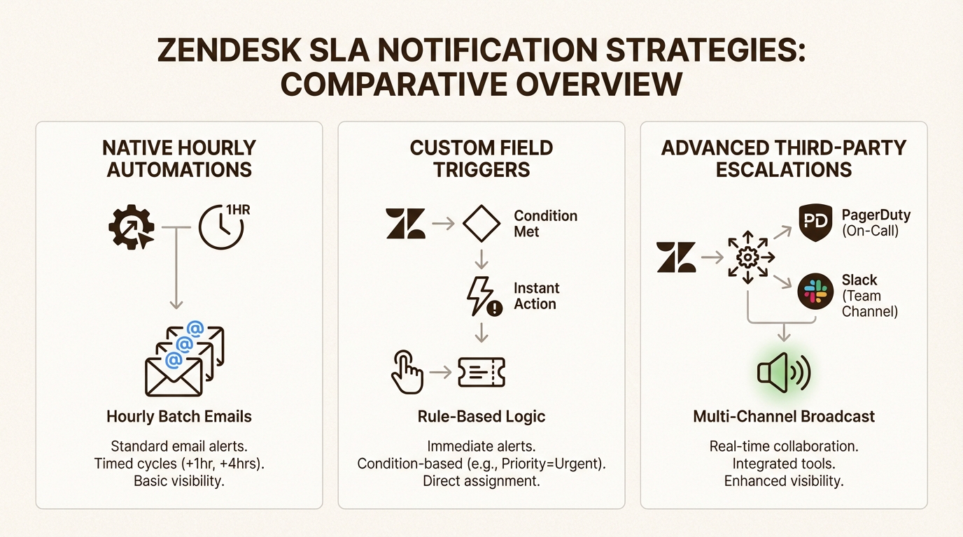 Cette comparaison vous aide à sélectionner la bonne méthode de notification en fonction de la vitesse de réponse et des ressources techniques requises par votre équipe.