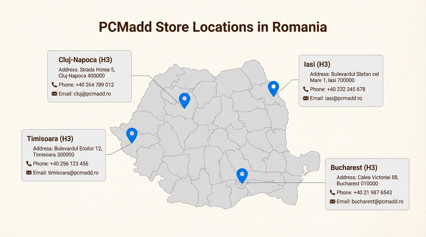 PCMadd combines online convenience with local presence in 4 major Romanian cities