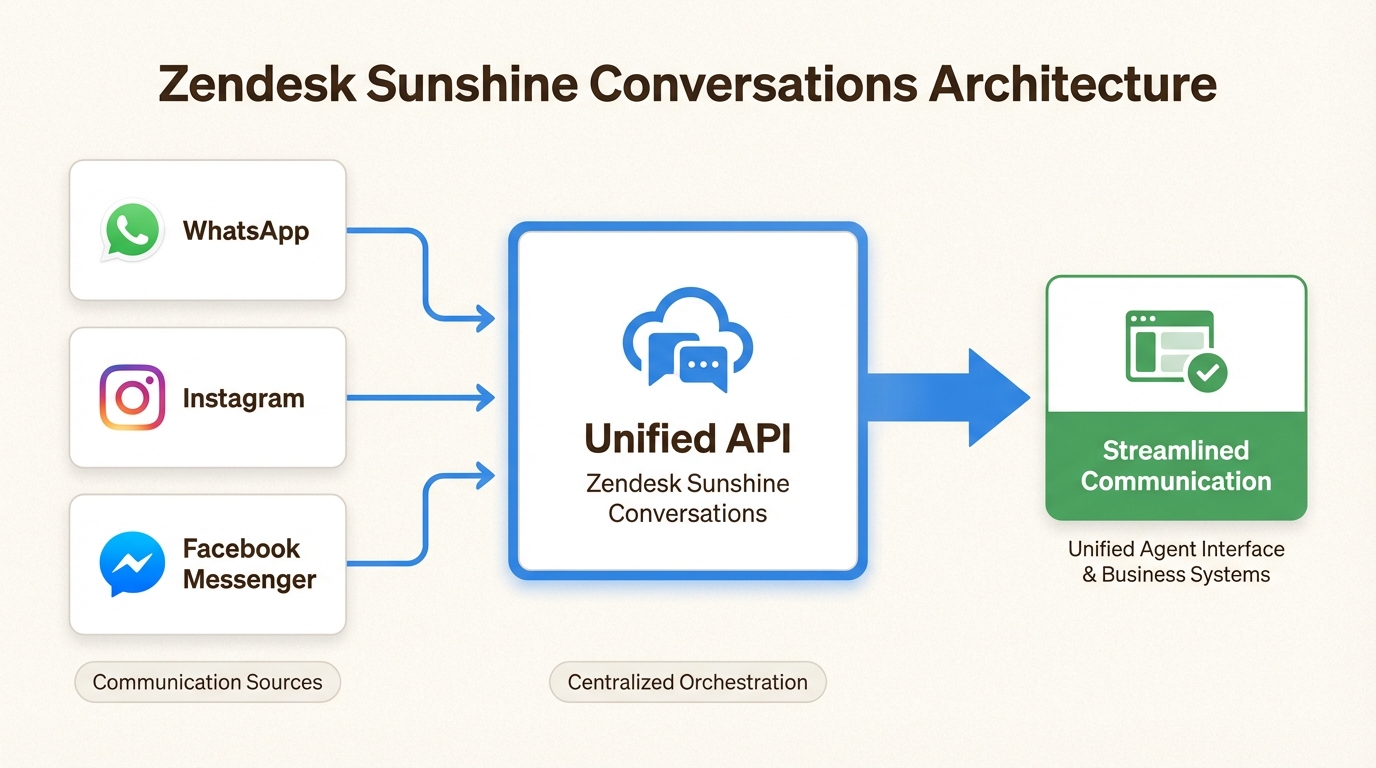 Arquitectura de mensajería unificada que conecta múltiples canales en un solo flujo