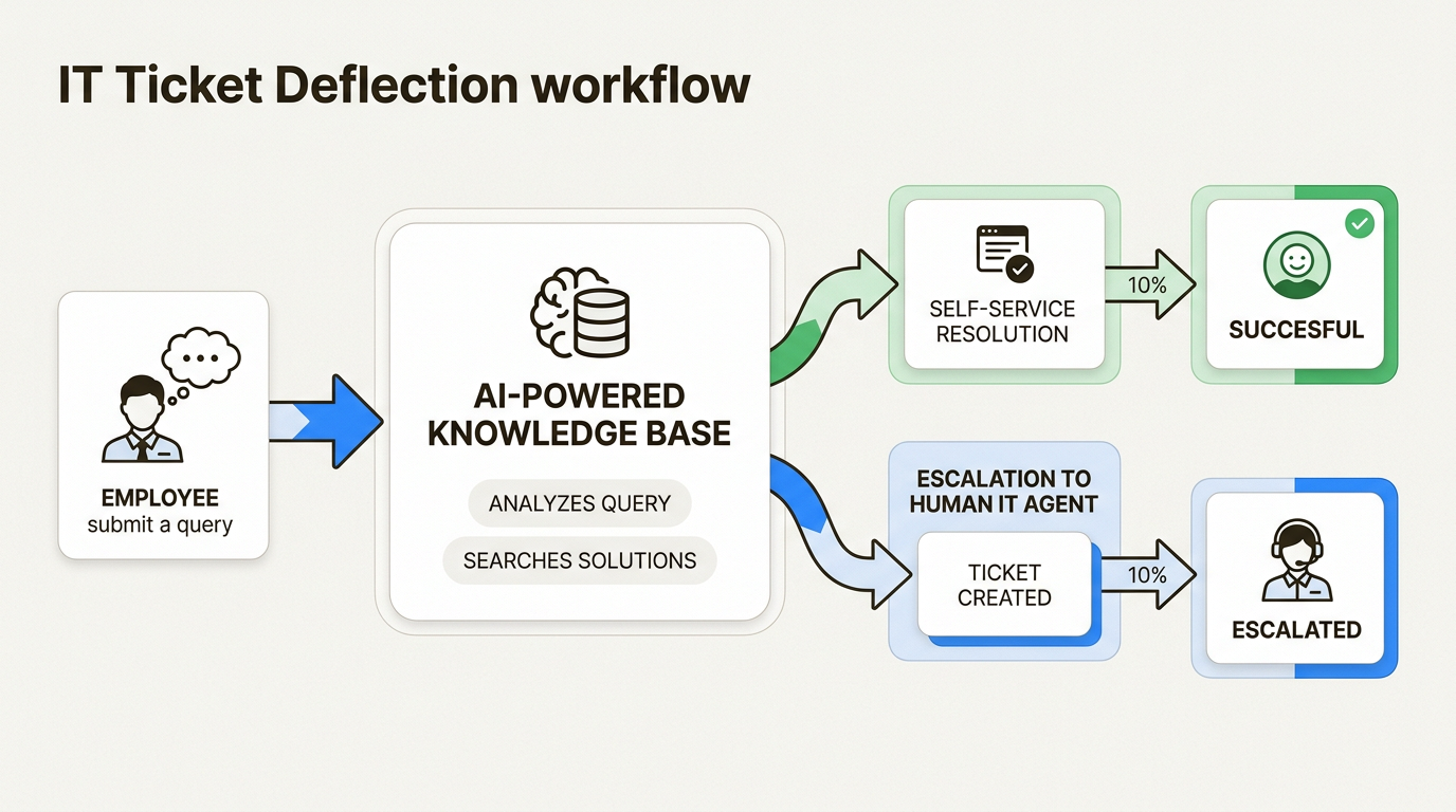 Workflow automatisé de libre-service filtrant les requêtes IT courantes pour permettre aux équipes de se concentrer sur les problèmes prioritaires